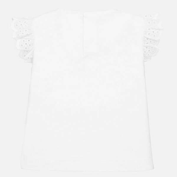 Dievčenské tričko s volánovými rukávmi a volánom v strede trička Mayoral biele | Welcomebaby.sk