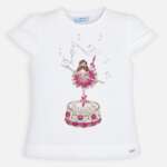 Dievčenské tričko na rukávoch s volánmi a potlačou tancujúcej baletky Mayoral biele | Welcomebaby.sk