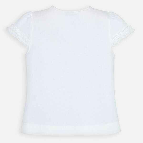 Dievčenské tričko na rukávoch s volánmi a potlačou tancujúcej baletky Mayoral biele | Welcomebaby.sk