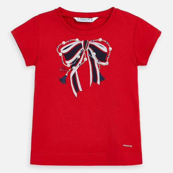 Dievčenské tričko s mašľou Mayoral červené | Welcomebaby.sk