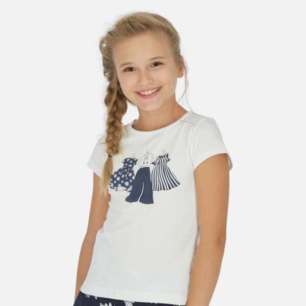 Dievčenské tričko s potlačou oblečenia na vešiakoch Mayoral biele/modré | Welcomebaby.sk