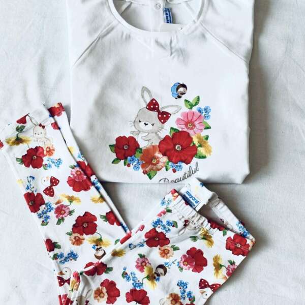 Legínový zajačikový set s kvetmi Mayoral červený