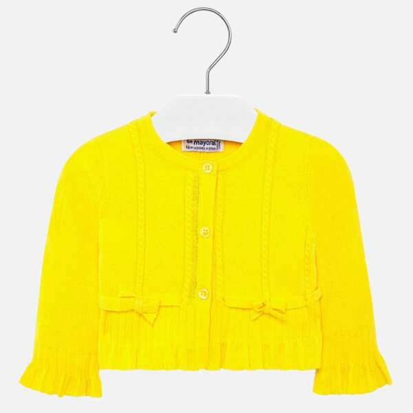 Dievčenský sveter s volánmi na gombíky pre novorodencov Mayoral žltý
