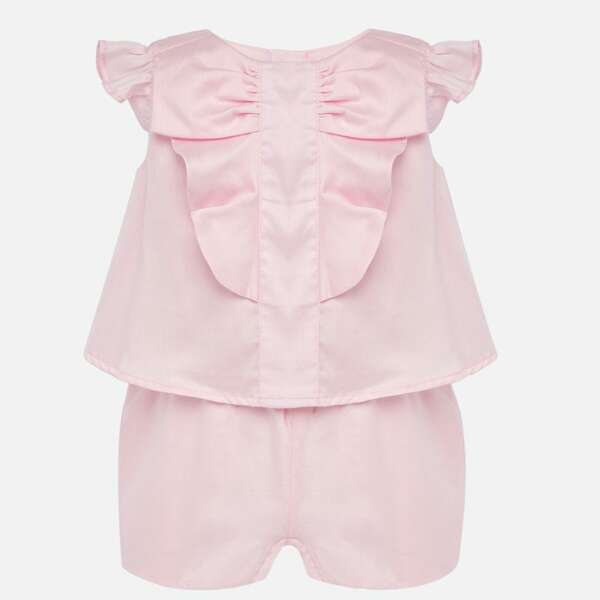Kraťasový overal s volánmi Mayoral newborn baby ružová