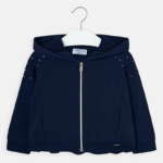 Dievčenská mikina s kapucňou, na zips a na zadnej strane s volánom Mayoral tmavomodrá