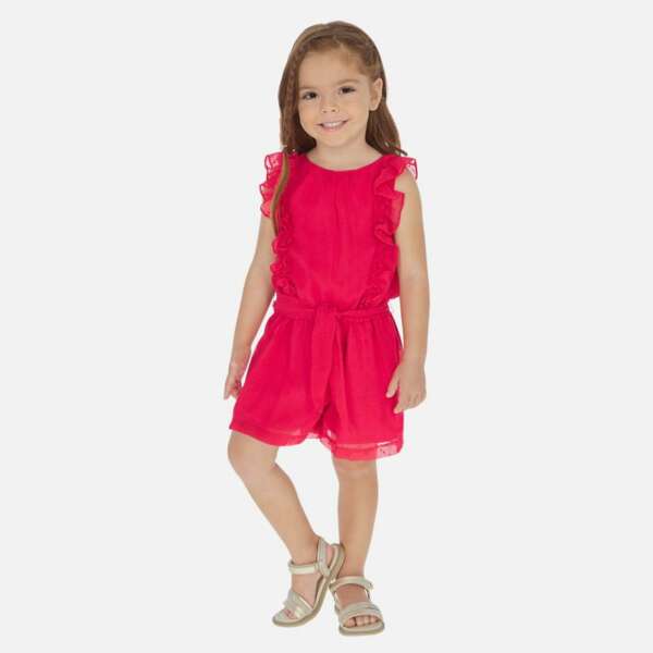 Dievčenský kraťasový overal s volánmi Mayoral malinový