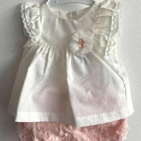 Sviatočné volánové kraťasy s blúzkou Mayoral newborn broskyňová