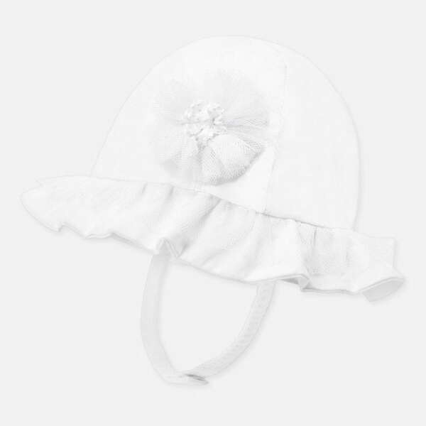 Sviatočný bavlnený klobúčik s kvetom zo sieťoviny Mayoral snehovobiely
