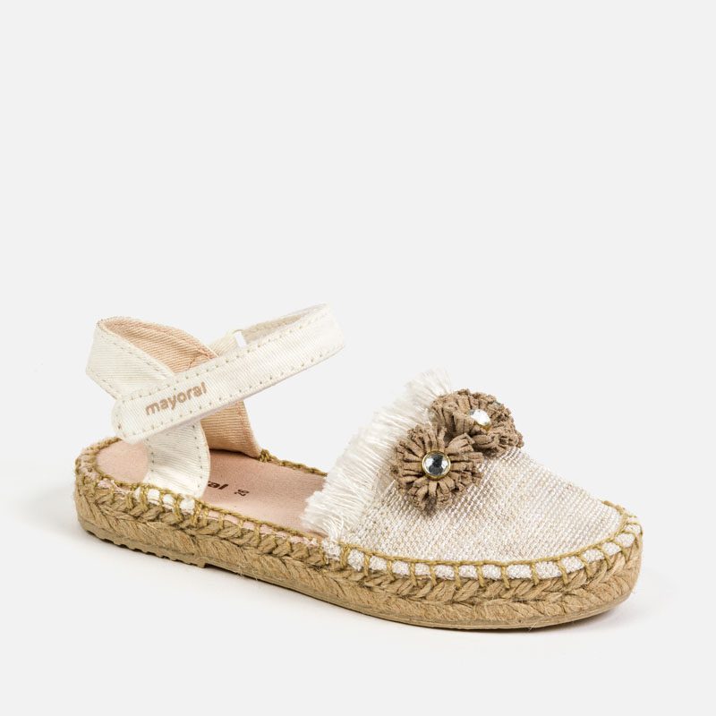 Dievčenské bavlnené espadrilky s hnedými kvetmi Mayoral krémové Dievčenské bavlnené espadrilky s hnedými kvetmi Mayoral krémové