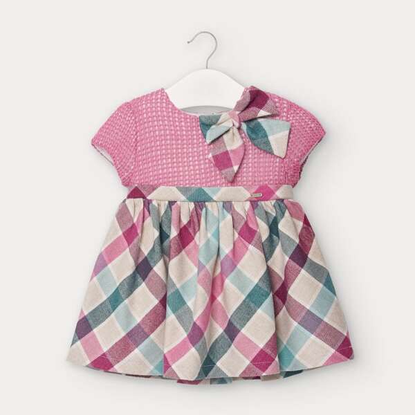 Kárované kombinované šaty s krátkym rukávom newborn Mayoral ružové