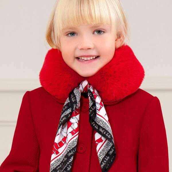 Kožušinový šál so šatkou so psíkmi Mayoral červená