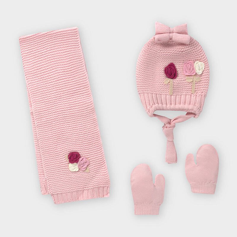 Dievčenský šál, čiapka a rukavice 3set newborn Mayoral ružová Dievčenský šál, čiapka a rukavice 3set newborn Mayoral ružová