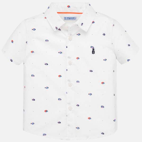 Chlapčenská košeľa s krátkym rukávom a motívom rybičiek newborn Mayoral biela