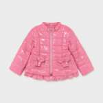 Dievčenská lesklá bunda s volánom a mašličkami na vreckách Mayoral ružová