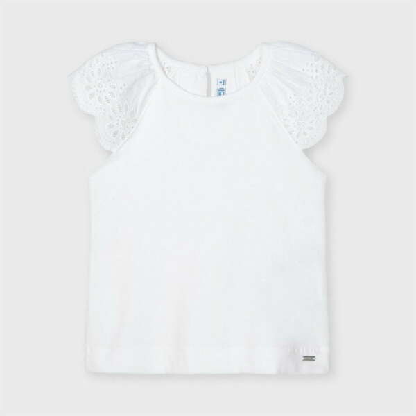 Dievčenské tričko s krátkymi vyšívanými rukávmi Mayoral biele