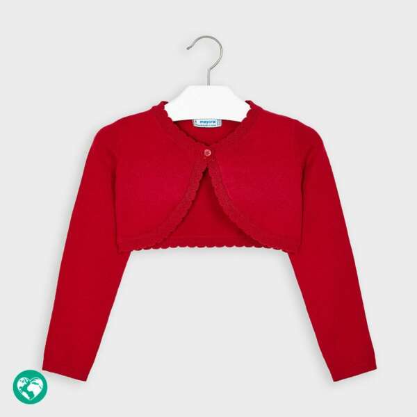 Krátke bolerko na gombík s volánovým olemovaním Mayoral červené