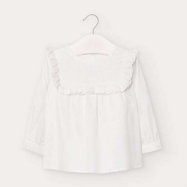 Popelínová blúzka s volánom a dlhým rukávom Mayoral biela