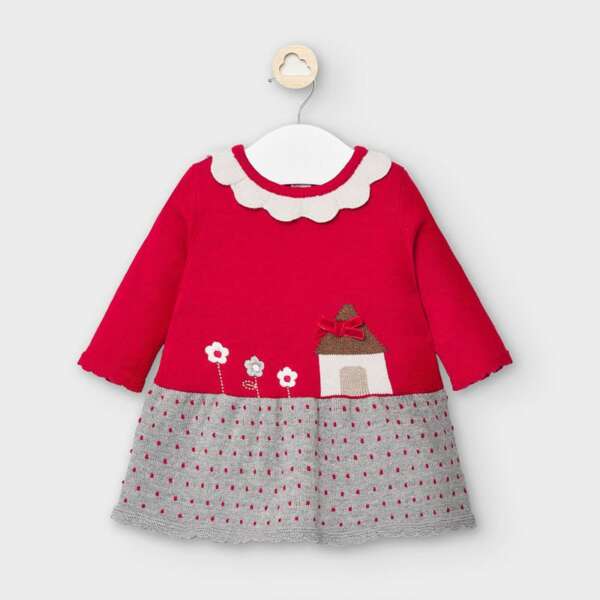 Pletené šaty s domčekom Mayoral newborn červené