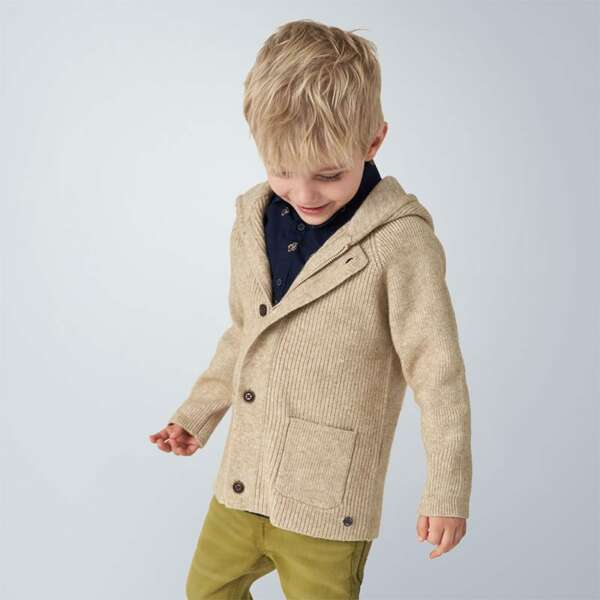 Chlapčenský predĺžený sveter na gombíky Mayoral hnedý