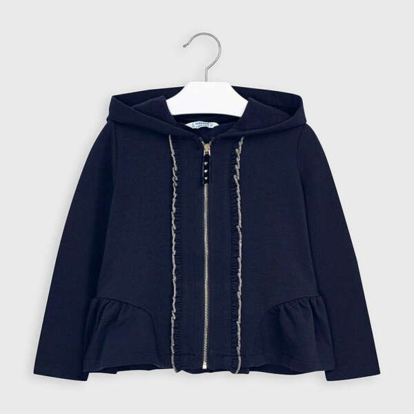 Dievčenská bundička s kapucňou a volánmi Mayoral tmavomodrá