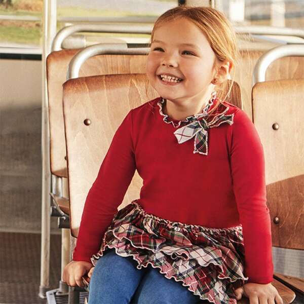 Kombinované šaty s károvanou sukňou Mayoral červené