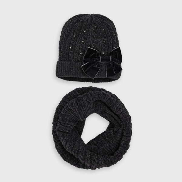 Dievčenská čiapka a šál s mašľou Mayoral sivá