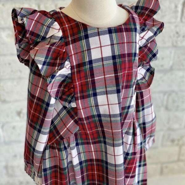 Kárované šaty s volánmi Mayoral červenobiele