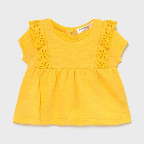 Dievčenské tričko s krátkym rukávom a vyšívaným volánom Mayoral baby žlté