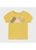 Dievčenské vrúbkované tričko s krátkym rukávom a 3D kvetmi Mayoral žlté