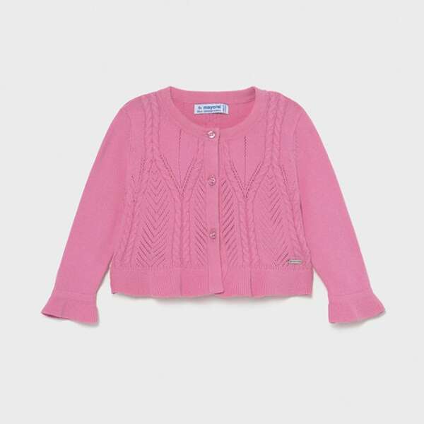 Dievčenský pletený vzorovaný sveter s volánom newborn Mayoral ružový