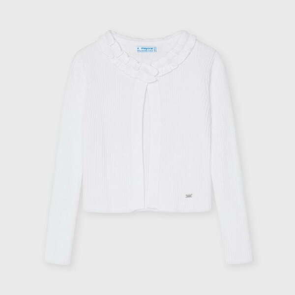 Dievčenský vrúbkovaný sveter pri krku nazbieraný Mayoral biely