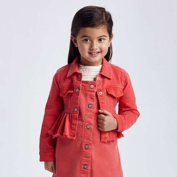 Dievčenská rifľová bunda s volánom Mayoral červená