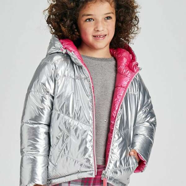 Dievčenská metalická obojstranná bunda Mayoral strieborná
