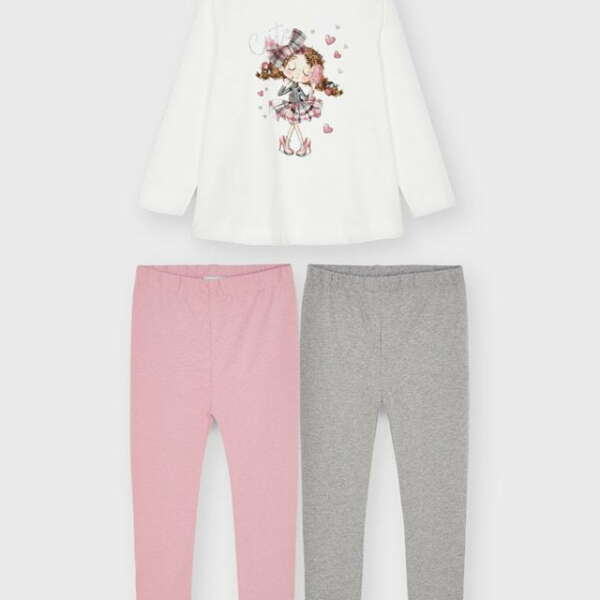 Legíny/Legínový set s tričkom, obrázkom a 3D mašľou Mayoral baby ružová