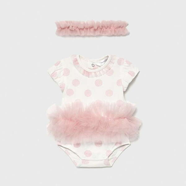 Krásne bodkované body s tutu a tylovou čelenkou Mayoral ružové