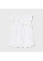 Vyšívané volánové voľné šaty Mayoral biele