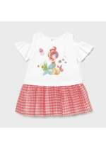 Šaty s morskou pannou, krátkymi rukávmi a tylovou sukňou Mayoral flamingo/červené