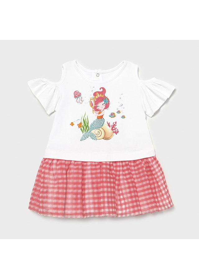 Šaty s morskou pannou, krátkymi rukávmi a tylovou sukňou Mayoral flamingo/červené Šaty s morskou pannou, krátkymi rukávmi a tylovou sukňou Mayoral flamingo/červené