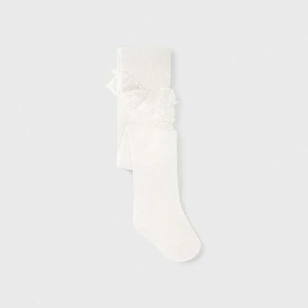 Jemne dierkované tenšie pančušky s volánom na zadku pre novorodencov Mayoral biele