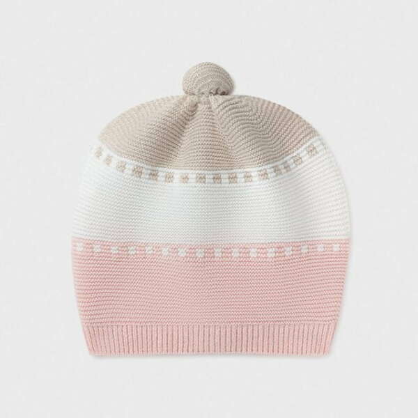 Pruhovaná pletená čiapka pre novorodencov Mayoral ružová