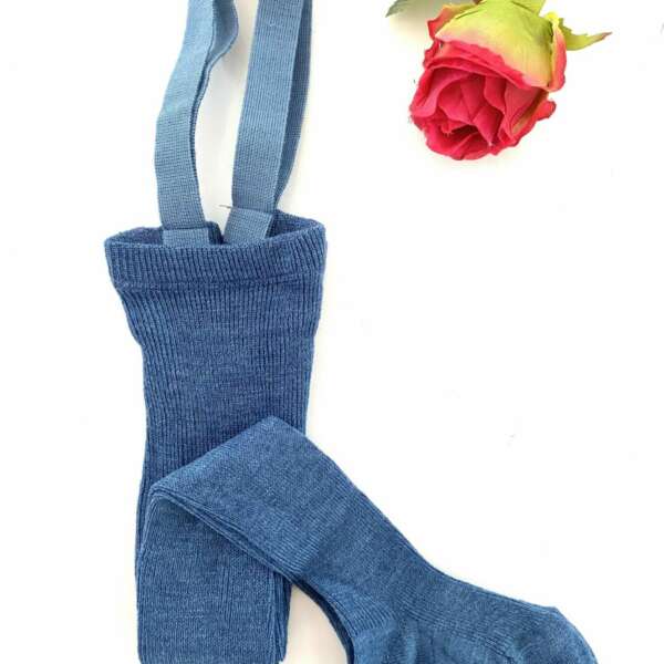 Pančuchy na traky Cóndor modré/jeans merino wool