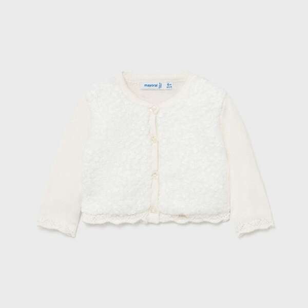 Dievčenský svetrík na gombíky huňatý vpredu Mayoral jemne krémový
