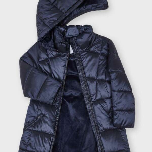 Dievčenská predĺžená zimná bunda s rukavicami Mayoral tmavomodrá | Welcomebaby.sk