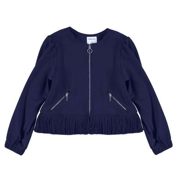 Tenšia bunda so strapcami Mayoral tmavomodrá