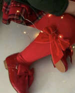 CÓNDOR Hladké pančuchy 550 červené s veľkou velvet mašľou Cóndor Tights with velvet bow red 2489 | Welcomebaby.sk