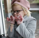 Dievčenské rukavice s veľkou velvet mašľou Cóndor ružové pale pink | Welcomebaby.sk