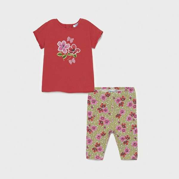 Legínový set s kvetmi Mayoral červený | Welcomebaby.sk