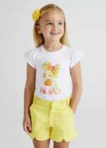 Dievčenské tričko s potlačou dámy s mašľou vo vlasoch Mayoral biele/žlté | Welcomebaby.sk
