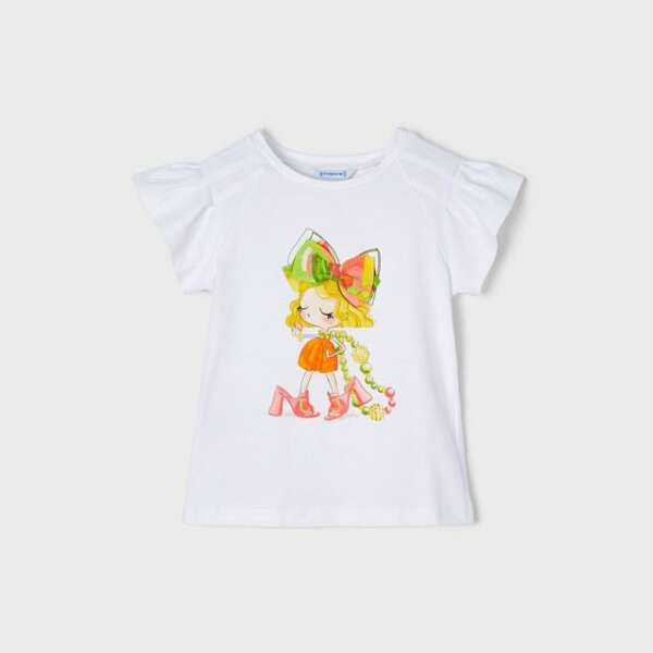 Dievčenské tričko s potlačou dámy s mašľou vo vlasoch Mayoral biele/žlté | Welcomebaby.sk