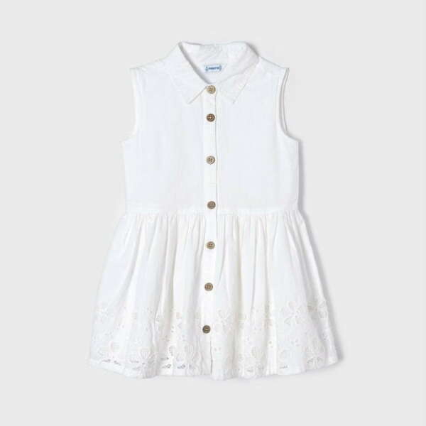 Popelínové vyšívané šaty s golierom na gombíky Mayoral biele | Welcomebaby.sk
